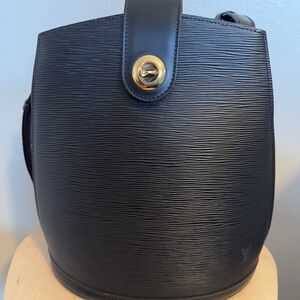 Louis Vuitton Black Shoulder Bag with Gold Accent